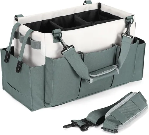 Cleaning Caddy Organizer with Handle, Wearable Bag for Supplies, Tote Shoulder and Waist Straps, Under Sink Tool Multiple Compartments (Large) (QJB-BLS) -