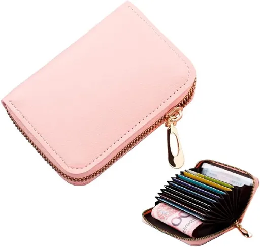 Card Holder for 12 Cards | Credit Card Holder | With Cash Compartment | Card Holder | Wallet | PU Leather | Purse | Pink