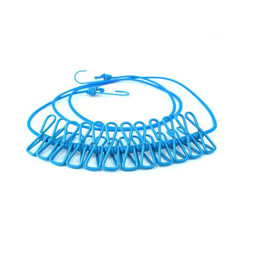 Portable Clothesline for Travel, Camping, and RV – Windproof Elastic Clothesline with 12 Clips, 6ft Length, Non-Slip, Space-Saving, Easy, Light Blue