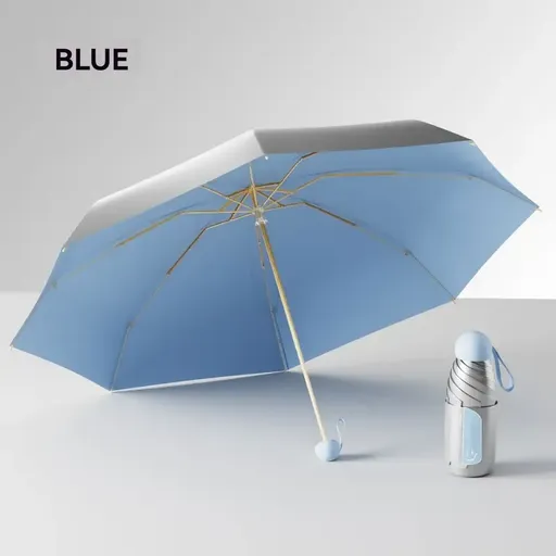 Mini Titanium-Silver UV Protection Umbrella | UPF 2000+ Effective Heat Insulation, 18cm Ultra-Portable, Rain or Shine, Cute & On-the-Go(blue)