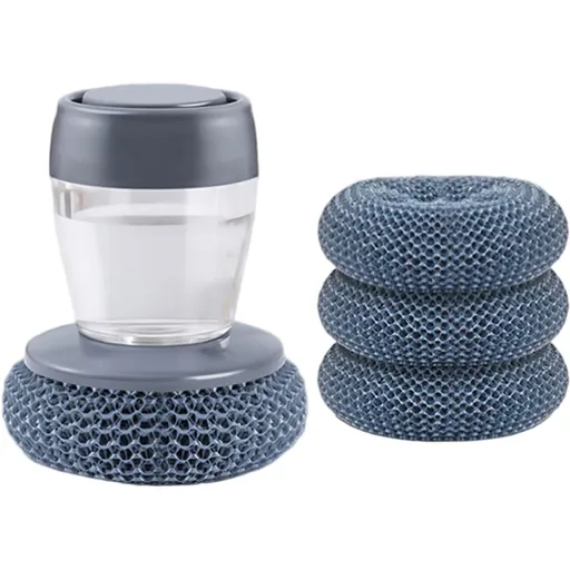 Dishwashing Brush Press Type Liquid Multifunctional Pot Cleaning with Balls (Blue)