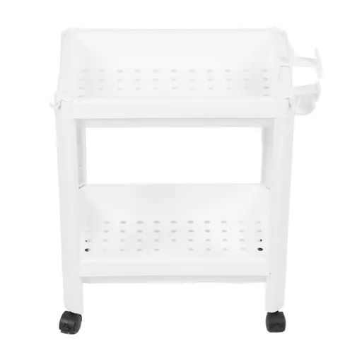 Bathroom Tower Shelf Plastic Freestanding Storage Rack Organizer Multifunctional Shelving Unit for Living Room Bedroom Kitchen White 2 Layers (with Wheel)