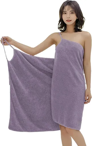 Women's Purple Microfiber Sauna Wrap Towel with Adjustable Shoulder Straps