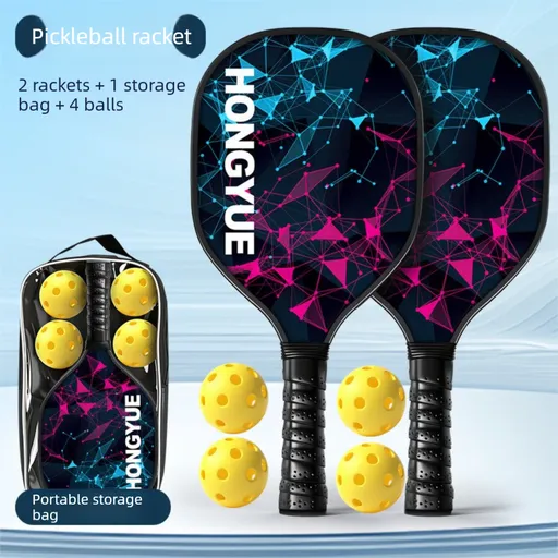 Black and Pink and Blue Professional Carbon Fiber Pickleball Paddle Set （2 Rackets + 4 Balls + 1 Carry Bag）- Lightweight Pickleball Racket with Balls for Outdoor Sports Training