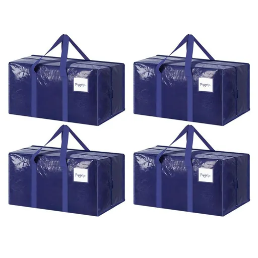 4 Pack Extra Heavy Duty Large Moving Bags with Strong Zipper & Comfortable Handles, Sturdy & Durable Clothes Storage Bags Totes Bins, Packing Moving Boxes for Clothes, Bedding, Dorm & Travel, Dark Blue