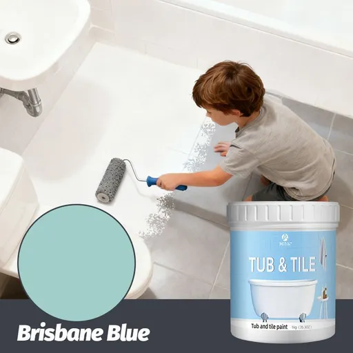 Tub & Tile Paint: Waterproof, Non-Slip, Eco-Friendly for Ceramic Surfaces – Ideal for Bathrooms, Kitchens, Showers, Tiles, Sinks, Countertops, Bathtubs, Floor Tiles, and DIY Home Renovation - Brisbane Blue - Size 500g
