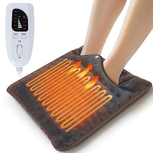 Electric Heated Foot Warmers for Men and Women 16"x16" Double Layer with 6 Temperature & 4 Timer Settings Fast Heating for Home Office Under Desk Bed Machine Washable Feet Warmers - Light Gray - Size 16in*16in