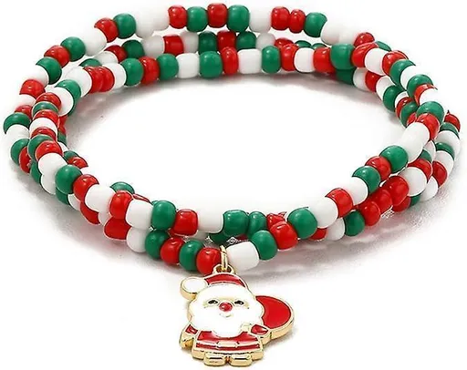 Christmas Beaded Pendant Bracelet Adjustable Christmas Tree Claus Snowman Crystal Imitation Pearl Pendant Chain Bracelet For Women Christmas Gifts