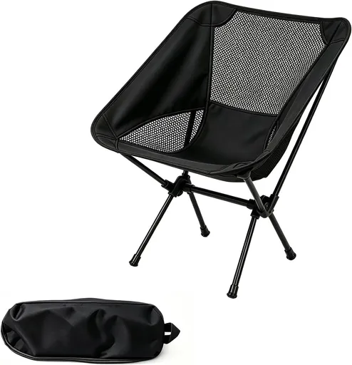 Portable Folding Moon Chair with Carry Bag, Lightweight Aluminium Outdoor Seat for Camping, Hiking, Beach, Fishing and Picnics, Black