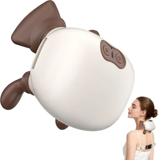 4D neck massager, shoulder massager with heating, a cordless and portable massager that simulates manipulation by a human hand, suitable for relieving neck pain and relaxing muscles, with 3 adjustable levels. (Wit)