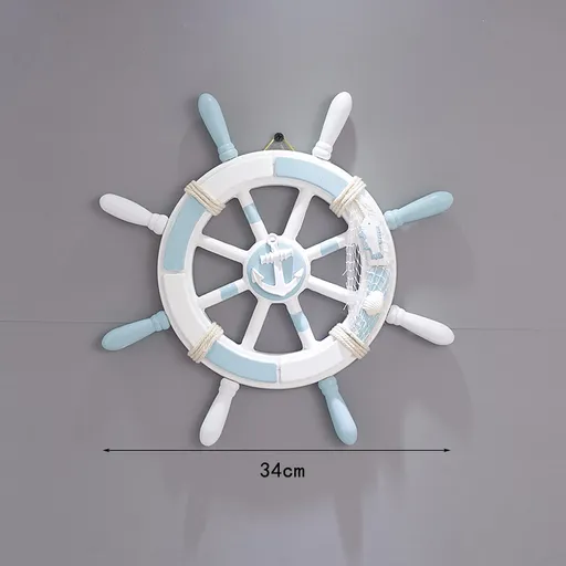 Nautical Wooden Rudder Wall Decor - 34cm Coastal Home Decor Accent (Anchor net rudder)