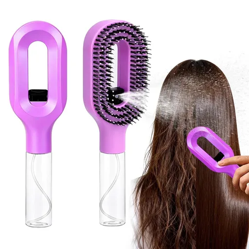 Dual Function Detangling Hair Brush with Water Mister, Non Electric Wet and Dry Brush for Curly, Wavy and Straight Hair, Anti Frizz Styling