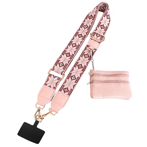 Phone Strap with Zipper Pouch,Crossbody Adjustable Chain Lanyard with PU Leather Wallet for All Phones D