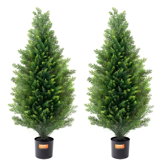 2 Pack 36 Inch Artificial Cedar Topiary Trees with Pots UV Resistant Faux Evergreen Pine Cypress Plants for Indoor Outdoor Home Decor