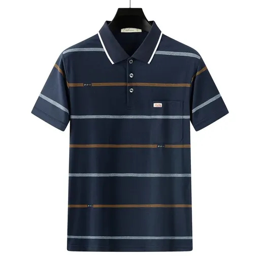 Men Summer Cotton Polo Shirt Loose Breathable B002 navy blue
