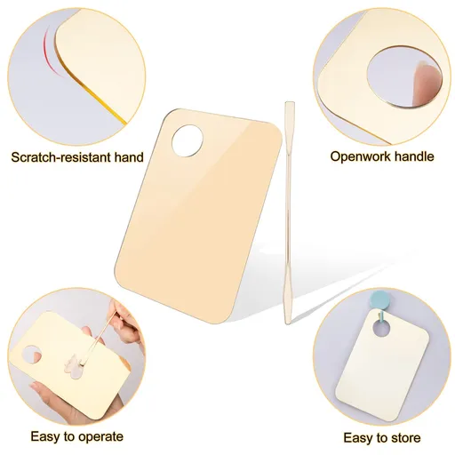 Acrylic Cosmetic Makeup Palette, Makeup Mixing Tray with Makeup Spatula Metal Mirror for Beauty Salon (2 Pcs Gold palettes)