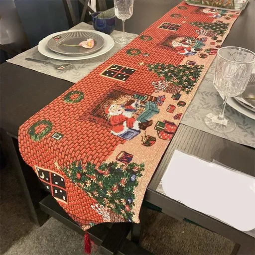 Decorative Xmas Table Runner, Long Dining Table Mat, Multi-use Cabinet Hanging Scarf, 33*180cm, Pattern 11