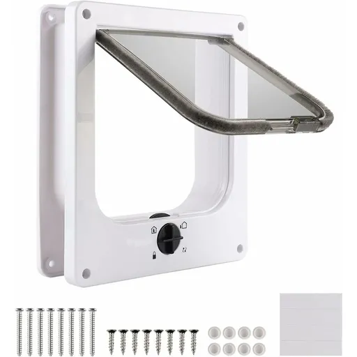 Cat Flap For Indoor Cats, White Magnetic Cat Door, 27 X 23.5 X 5.5 Cm, 4 Way Cat Flap, White