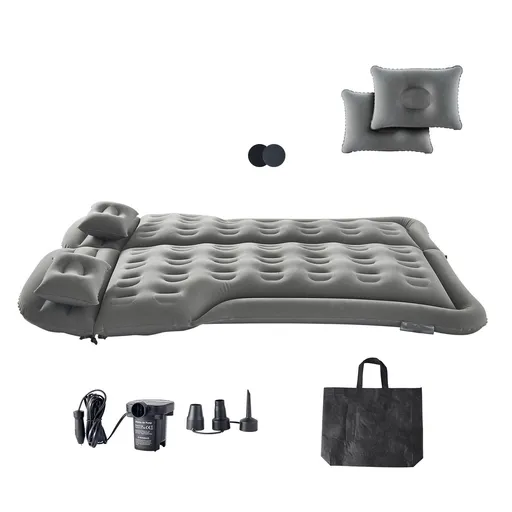Car Air Mattress, Inflatable Car Camping Mattress, Flocking Thickened Travel Beds, Comfortable and Durable Portable Sleeping Pad with Air Pump, Nozzle, Carry Bag, Fits Most SUV MPV Sedan, Gray