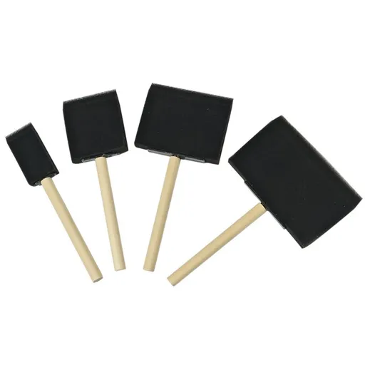 4Piece Flat Flexible Poly Foam Bevel-Tipped Brush Set with Wooden Handles - Ideal for Applying Paint, Oil-Based Paints, Stain