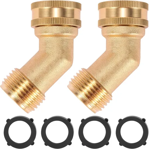 45 Degree Garden Hose Elbow, Eliminates Stress and Strain On RV Water Intake Hose Fittings, 3/4" GHT and Solid Brass, 2 Pack