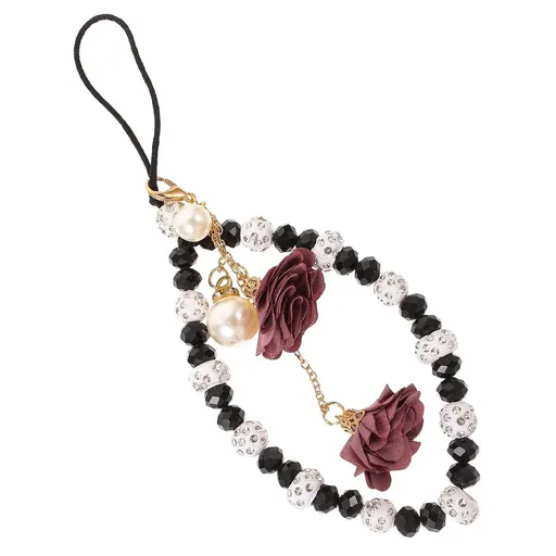 Crystal Flower Pendant Black Crystal Anti-Lost Keychain for Phone Decor 1Pc