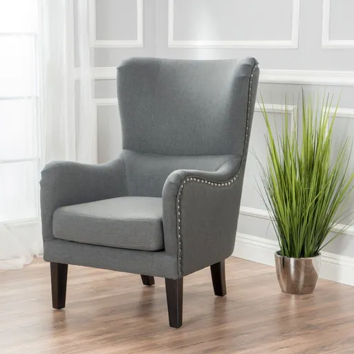 Vintage Grey Fabric High Back Padded Armchair