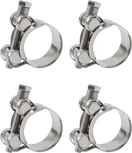 4 Pack 1 Inch T Bolt Hose Clamps, Heavy Duty Stainless Steel, for 26mm to 28mm ID Hoses, Silver, Stainless Steel Construction