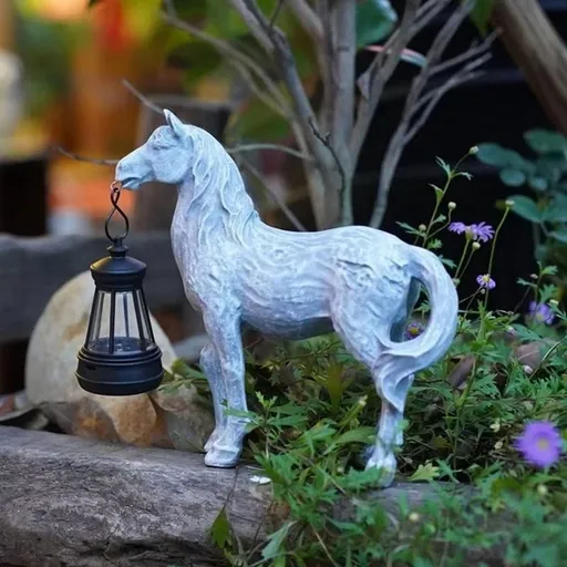 Cute Horse Statue with Solar Lantern Figures for Garden Yard Decoration Art Craft Scul y6322