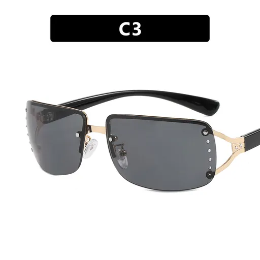 Y2K Rimless Butterfly UV400 Sunglasses for Women(Solid Grey) - Bling Rhinestone Square Frameless, Sweet & Cool Fashion