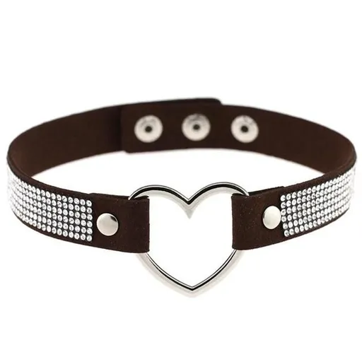 House Of Dasein Heart Rhinestone Bdsm Collar Hollow Necklace Choker Bondage Restraints - Dark Coffee