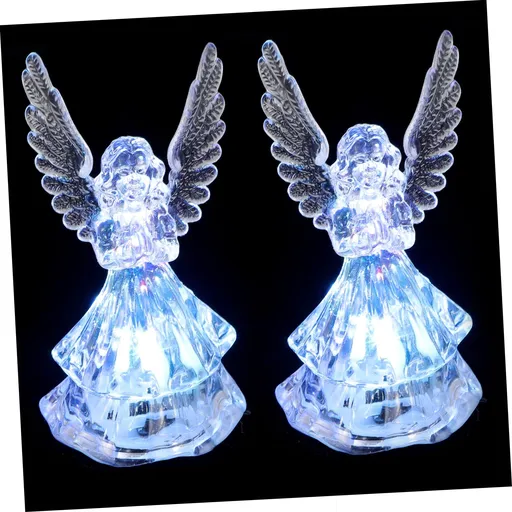 2 Pcs Night Light Christmas Decor Crystal Angel Figurine Mini Bedside Lights Angel Guardian Angel Baby Acrylic
