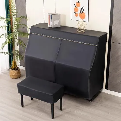 Leather Upright Piano Cover, Piano Full Cover Dustproof Waterproof, Universal Upright Piano Leather Protective Cover, Block Sunlight, Moisture, Dust - Black - Size Only pian cover