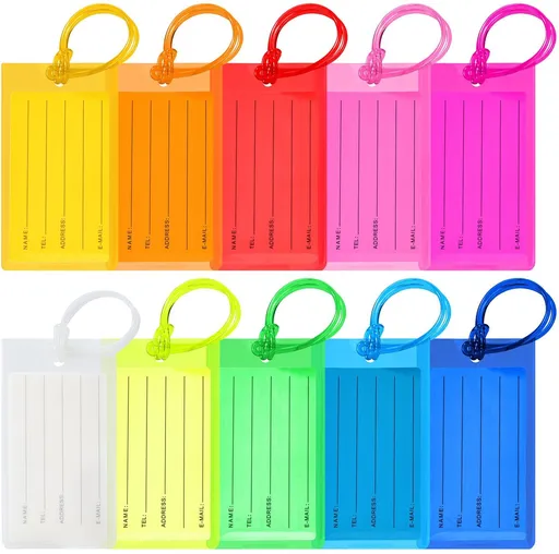 10 pieces - luggage tags - colored plastic PVC labels - waterproof PVC luggage tags - luggage tags for luggage - luggage tags - with string - business card holders - with name ID cards - for checked suitcases, travel bags and backpacks - 11*6.5 cm