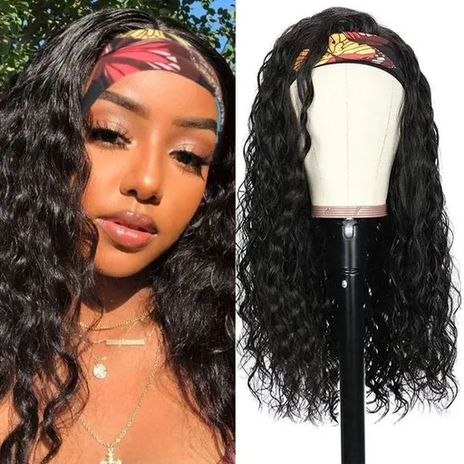 HeadBand Wig Curly Human Hair Wig None Lace Front Wigs for Women