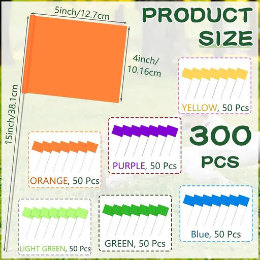 Amylove 300 Pcs Marking Flags 15 x 4 x 5 Inch Marker Flags for Lawn Yard Survey for Lawn Irrigation Landscape Fence Sprinkler Pet Training(Regular Color)