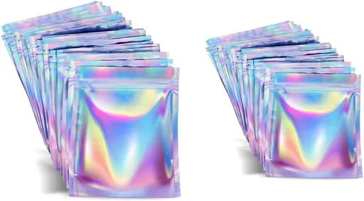 200 Pieces Mylar Bags 4" X 6" and 3" X 4" (100 pieces each), Food Storage, Coffee Storage, Candy Bags, Resealable Bags for Packaging, Holographic Bags, Pouch Bags, Smell Proof Bag