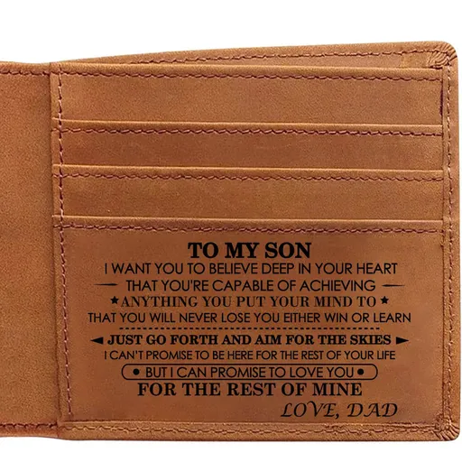 Style 2 Genuine Cowhide Leather Wallet - RFID Protection, VH1104 Dad to Son Gift with To My Son Embossed Message