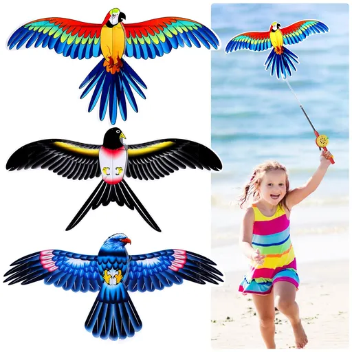 Kids’ Mini Fishing-Rod Kite Set – 3-Pack Bird Designs, Easy-Grip Reel Handle, Adjustable Line, Lightweight & Durable for Outdoor Play, Perfect for Beginners Ages 3–8, Encourages Active Fun and Family Bonding (Multicolor)