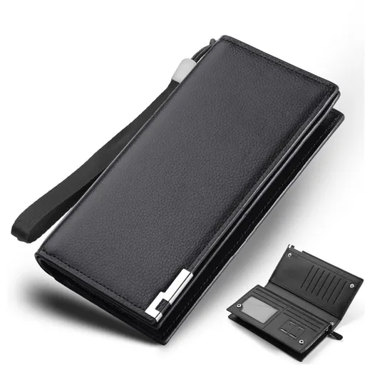 Long Wallets for Men Leather Blocking Bifold Wallet with Multi Slot and Zipper Pocket (Black, One Size)