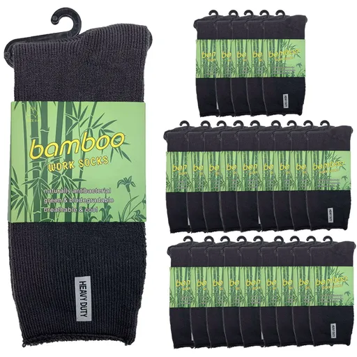 24 Pairs PREMIUM BAMBOO SOCKS Mens Heavy Duty Thick Work Socks Cushion BULK - Charcoal Grey