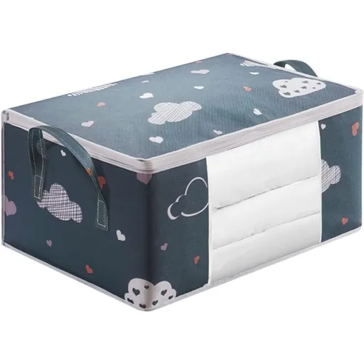 3 Pcs Foldable Storage Bag Organizer with Reinforced Handle,Clear Window,Zipper Closure,Moving Bags and Storage Containers for Bedding,Comforters,Clothing,Navy Blue.（only bags）