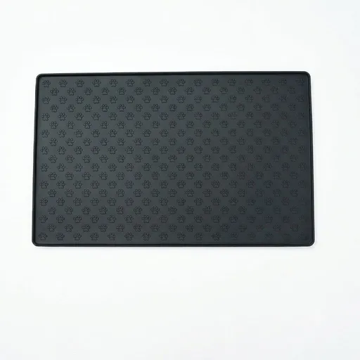 Whimsical Paw Print Silicone Pet Feeding Mat – Waterproof Non-Slip Cat and Dog Food Bowl Tray with Raised Edge, Keeps Floors Dry and Tidy During Mealtime (Black, L（23.62*15.75in）)