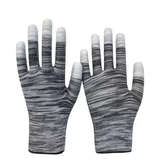 Chemical Coated Gloves Half-Finger Breathable Nylon Dotted Grip Black Grey