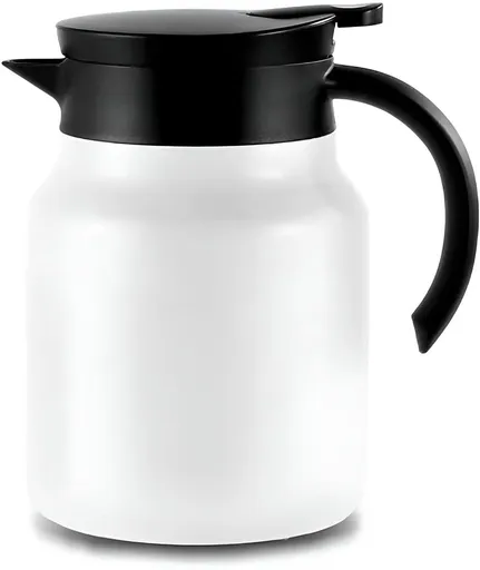 Vacuum Insulated Tea Pot With Infuser, 18 8 Stainless Steel Double Wall Thermal Carafe With Temperature Display, White, 1 L
