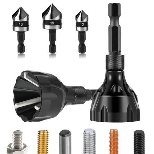 5PCS Deburring Tool Set, Tungsten Carbide Chamfer Drill Bit, External Deburring Tool with Quick Release Hex Shank for Metal, Fits 1/8"-3/4" (3-20mm)