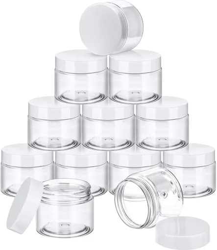 10pcs Transparent Wide Mouth Cream Dispenser White Lid Bottle Plastic Jar - 40ml