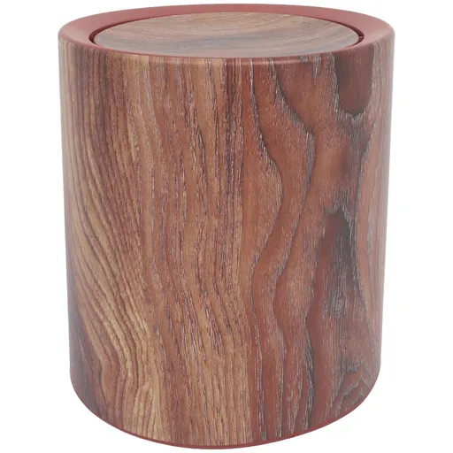 Outdoor Trash Can with Lid, Round Coffee Plastic Container with Wood Grain , and Weather-Resistant