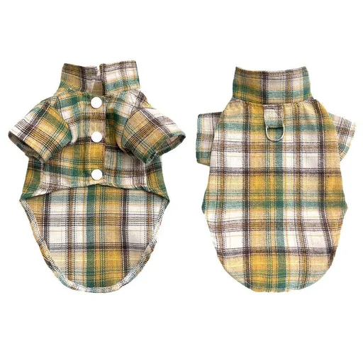 Shine Dog Plaid Shirt Suit Wedding Teddy Yellow and green plaid shirt with D-button 2XL bust 58 back length 40cm