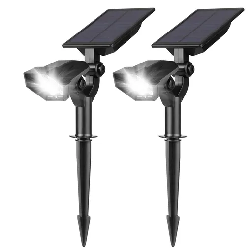 2 PCS Solar Garden Spotlights Outdoor Waterproof 5 LEDs 2-in-1 Solar In-Ground Landscape Spotlights & LED Wall Lamps Warm White Light Landscape Path Light Auto On/ Off for Lawn Patio Yard Pathway